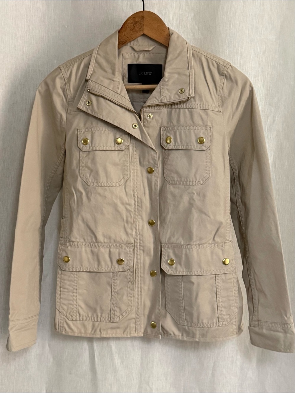 J.Crew Downtown Field Jacket XXS Khaki Beige Waxed Cotton Utility Safari Coat - Picture 1 of 13
